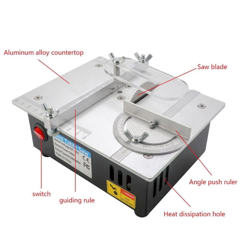 Desktop Mini Table Saw Aluminum Alloy Mini Table Saw DIY Small Cutting Machine Woodworking Craft Cutting Tool US Plug