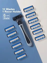 Unisex Body Hair and Bikini Safety Razor with Replacement Blades - Hair Removal and Shaving Kit (1 Handle 12 Blades)