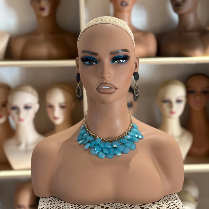 Female Wig Head Mannequin Light Brown Skin Realistic Make Up Mannequin Head Wig Stand 1.8Kg/Pcs Foam Fill Dummy Head For Wigs
