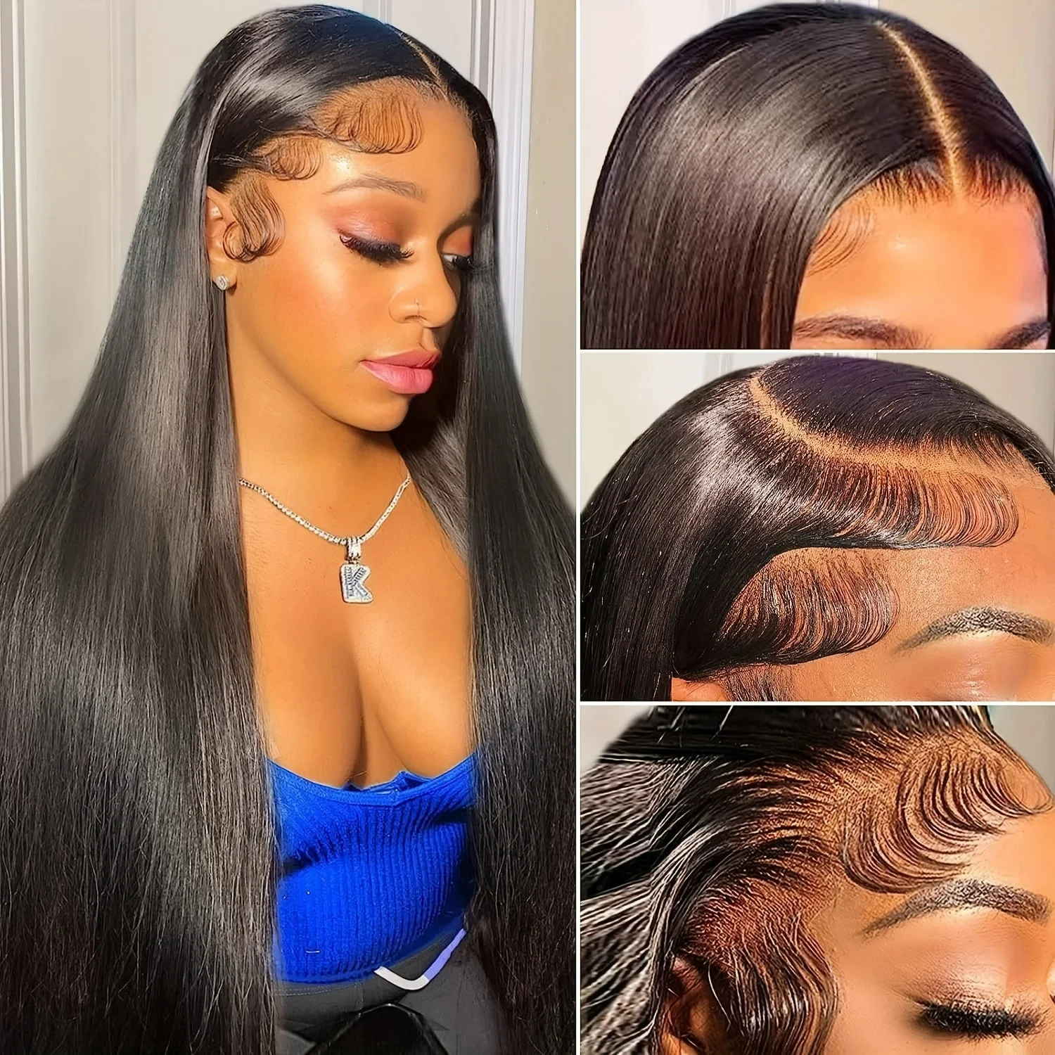 

Lace Frontal Brazilian 13x4 Bone Straight Human Hair HD Lace Frontal Closures Only Pre plucked Natural Color Remy Hair for Women