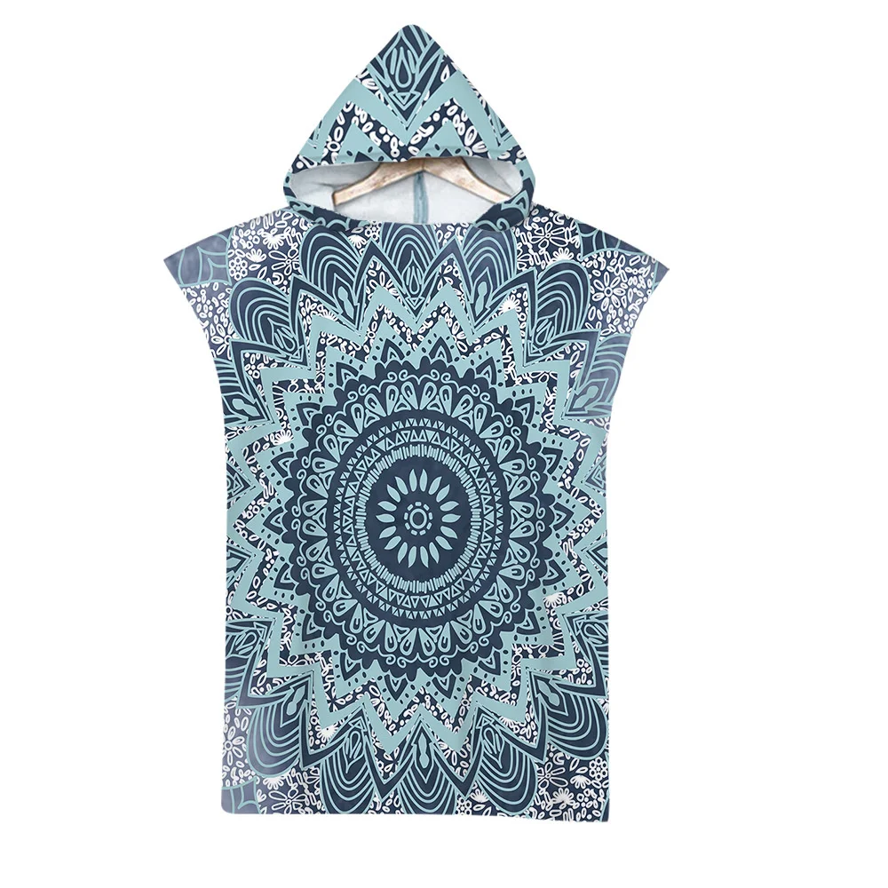 Geometric Beach Towel Soft Microfiber Quick Dry Large Bath Towels Hooded Cloak Wetsuit Adult Kid Poncho Bathrobe For Swim Surf
