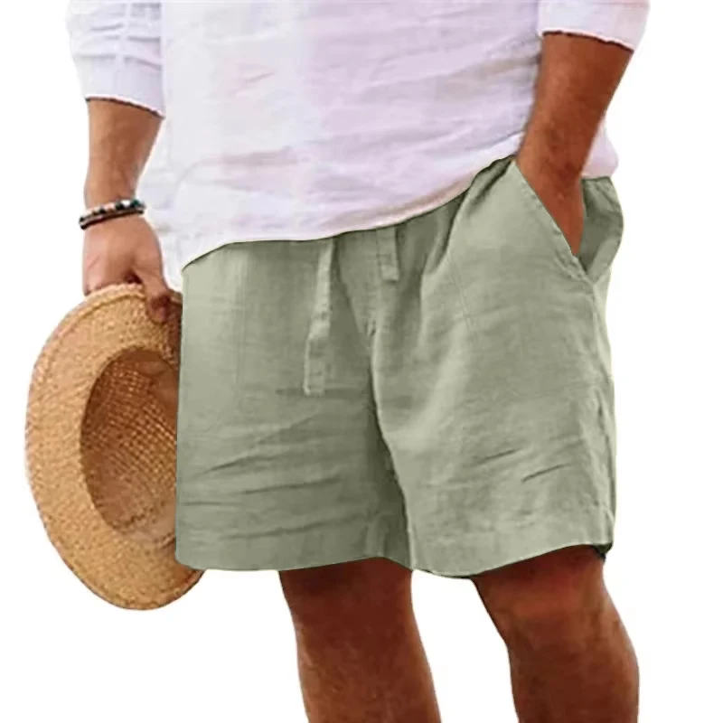 Summer Mens Linen Solid Color Short Lightweight Gym Pants Cotton Beach Shorts Men Fitness Sport Large Breathable Short Homme 4