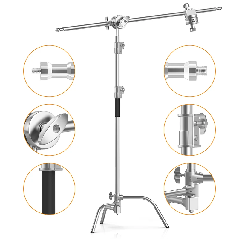 Professional Studio Photography Light Stand 2.6M,Heavy Duty Sturdy Adjustable C-Stand With Boom Stand For Camera Strobe Shooting