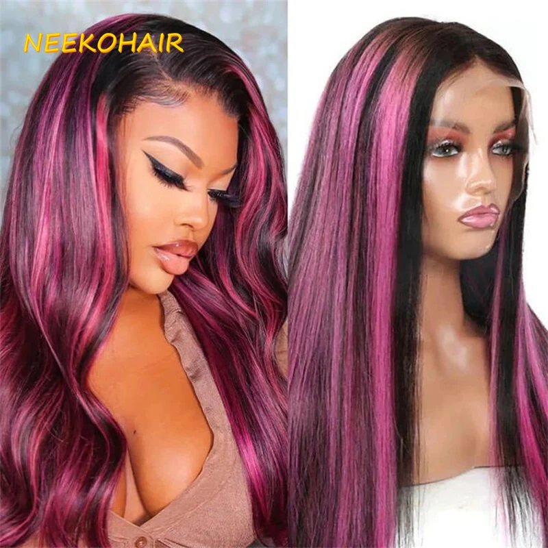 

13x6 HD Прозрачная сетка передний al парик 1B/фиолетовый хайлайтер парик цветные волосы 1B/зеленые 13x 4 кружевные передние человеческие волосы парики для женщин