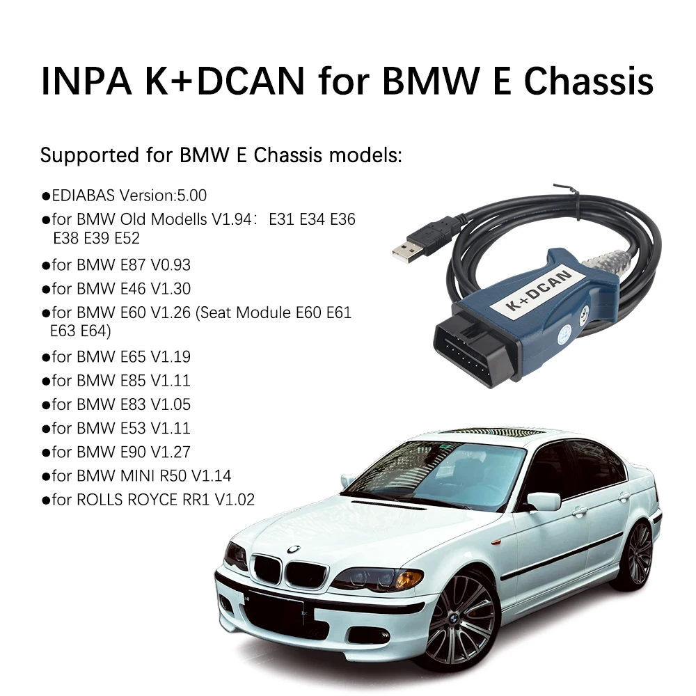 For BMW E Chassis E46 E60 E87 MINI R50 FTDI FT232 Chip INPA Cable K+CAN Car Diagnostic Tools with Switch OBD2 Scanner 5