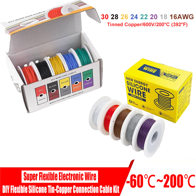 Ultra Soft Silicone Copper Wire 30awg -16awg Tinned Copper Electronic Wire 5 Reel Box Heat Resistant Ultra Flexible High Tempera