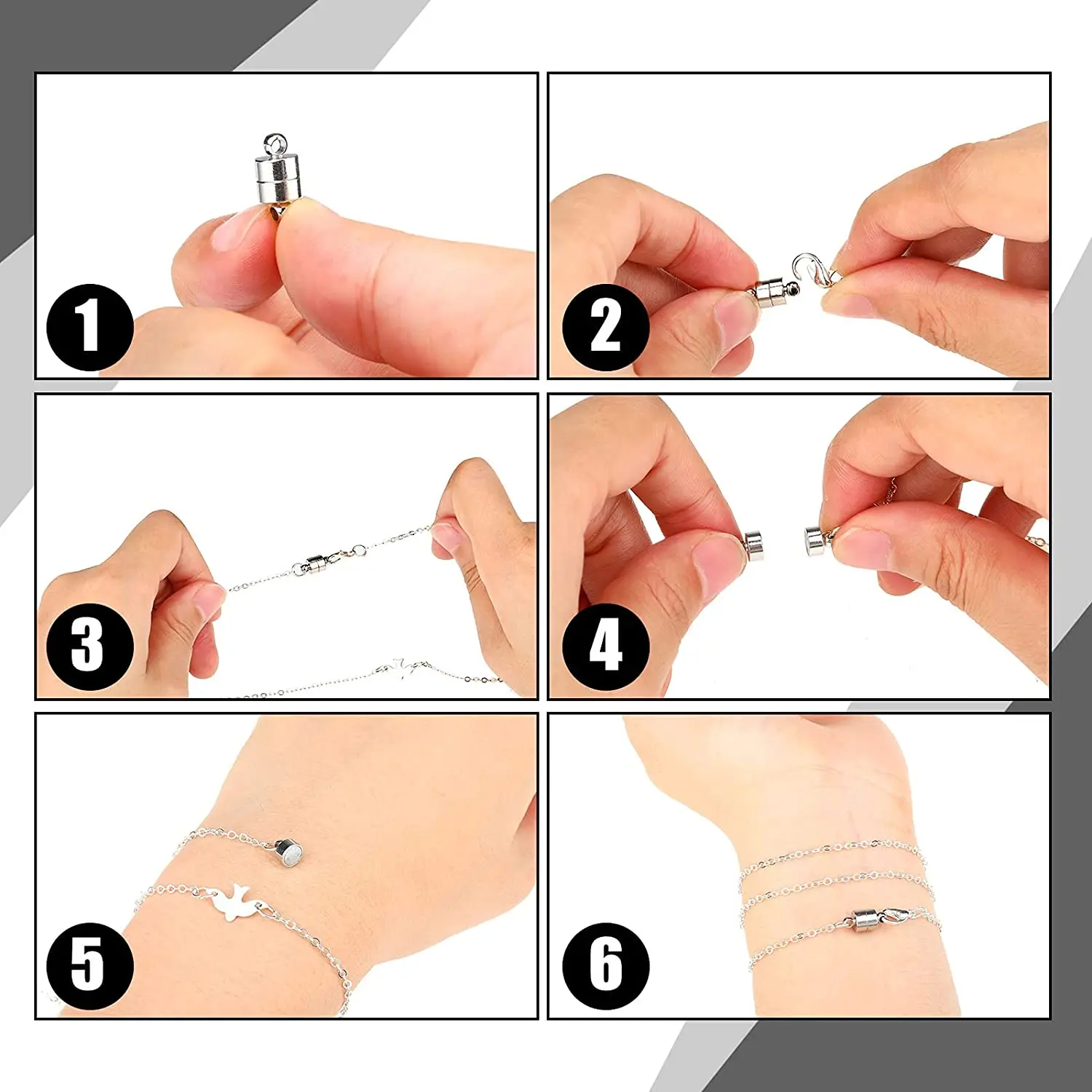 Magnet Connected Clasps 5Set Round Magnet Connected Clasps Beads Rhinestone Charms Pendant DIY Couple Magnetic Buckle Jewelry Bracelet 14/16mm