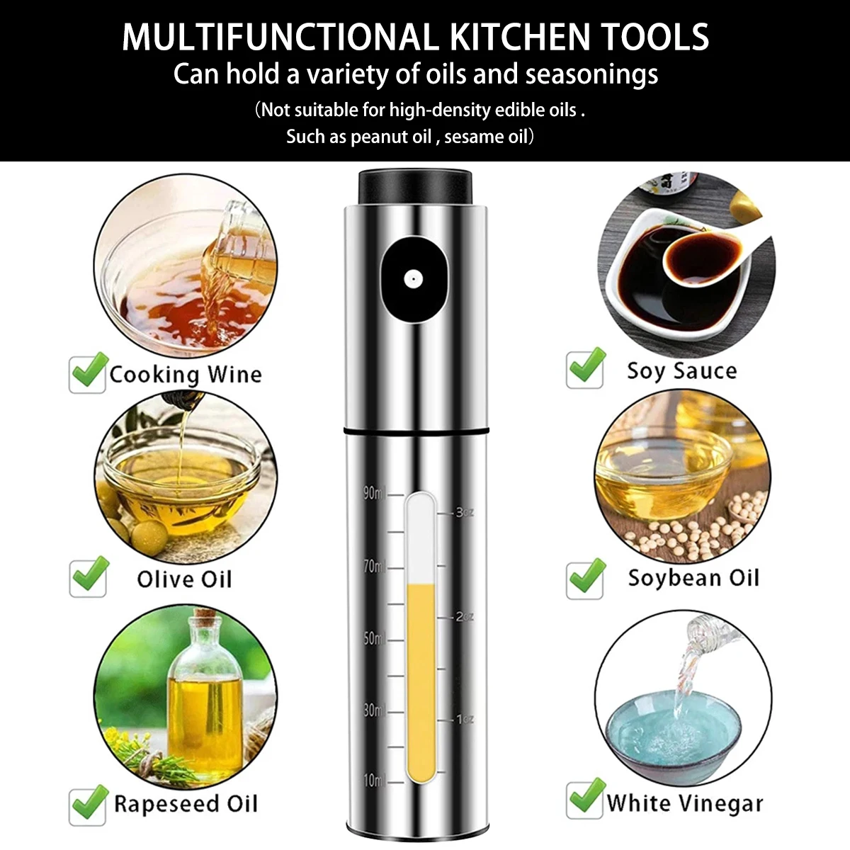 Bottiglia spray per olio d'oliva, spruzzatore elettrico ricaricabile per olio, dispenser multifunzione con quantità regolabile per cucinare, grigliare, cuocere, barbecue e friggitrice ad aria