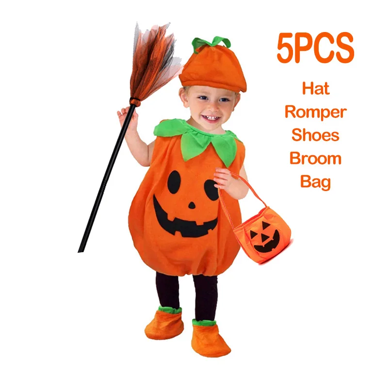 thumbnail image 1 of Pelele de Halloween para niños pequeños, traje de calabaza de una pieza para fiesta, mono de bebé, ropa de Cosplay con conjunto de sombrero, 1 of 5