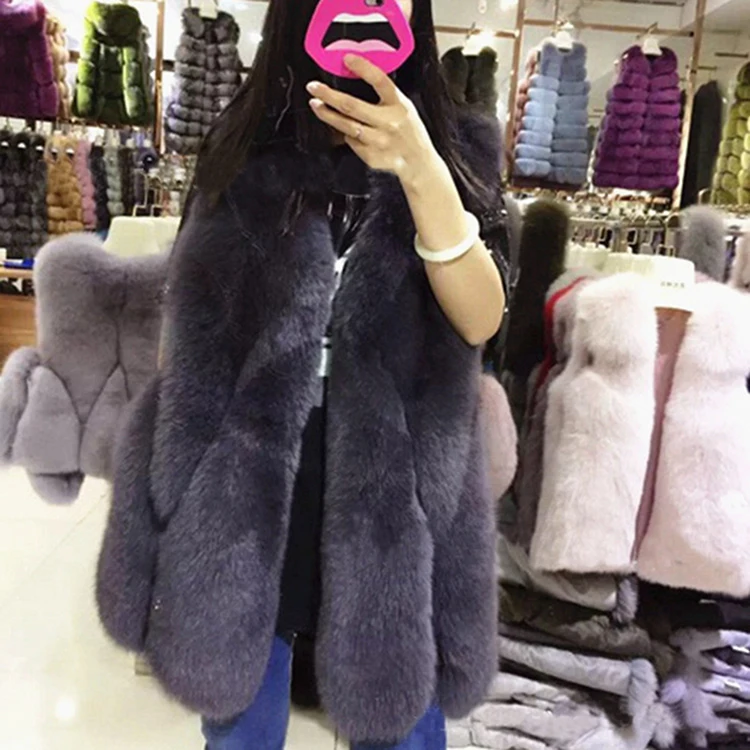 down parka Spring Autumn Winter Women 60cm Long Fashion Style Faux Fox Fur Vest Fake Material Model 063 down puffer coat