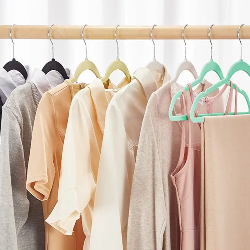 Clothes Hanger Storage Hanger 10pcs Colorful Velvet Non-Slip Clothing Hangers 45CM Seamless Flocking Hanger Dry and Wet Wardrobe Storage Adult Magic Hanger