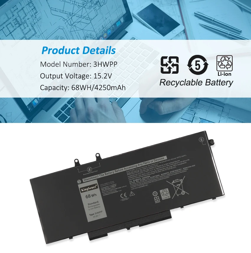 Kingsener 15.2v 68wh 3hwpp Bateria do Portátil para Dell Latitude 5401 5501 5411 5410 5511 3541 Notebook Série P80f003 P98g003 - Imagem 3