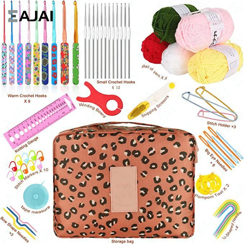 

Eajai 58 Novice Crochet Kits For Beginners and Multi-color Storage Kits For Portable Hand DIY Knitting Tools