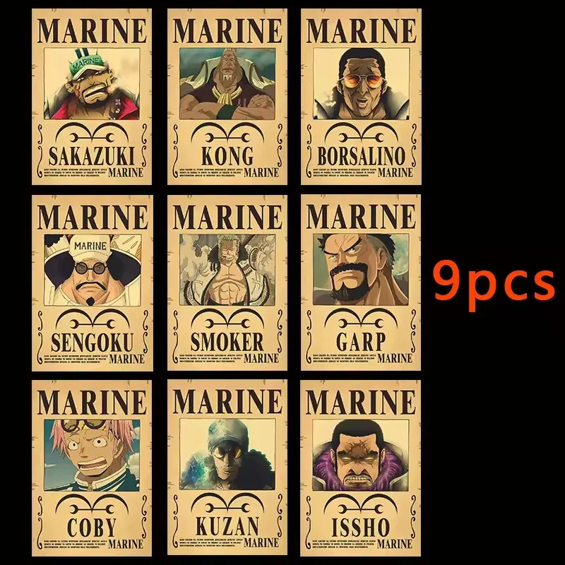 5-13 Stück One Piece Strohhut-Piraten Wanted-Poster 28,5cmx19cm Anime Luffy Vintage-Gemälde Schlafzimmer Wohnzimmer Wandposter – Detail 6