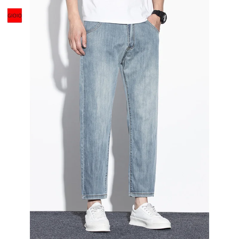 GIOIOMen's Cropped Jeans，Spring and Summer New Ultra-Thin Slim Straight-Leg Denim Casual Pants，Fashionmen pants