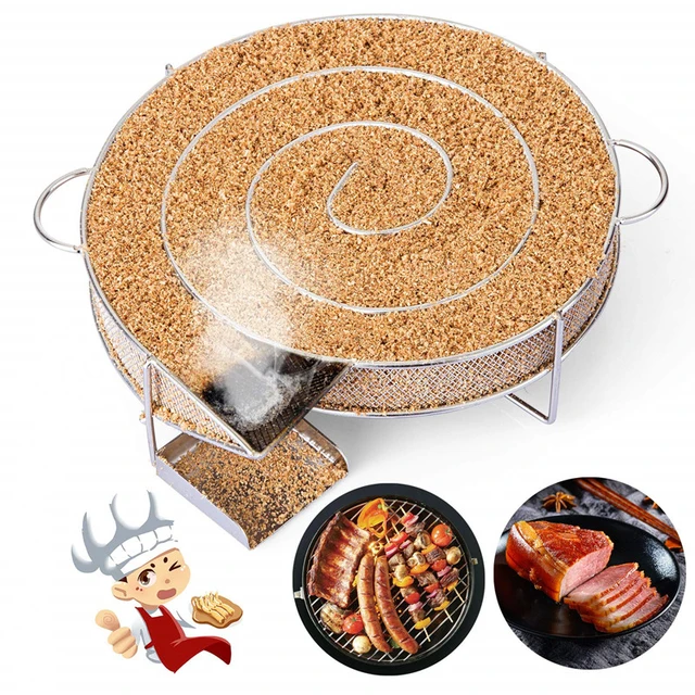 Rozsdamentes Acél Hideg Füstgenerátor Kerek Füstkosár Kültéri Barbecue Faszén Fűszer Állvány Éget Főzés Bbq Szerszámok