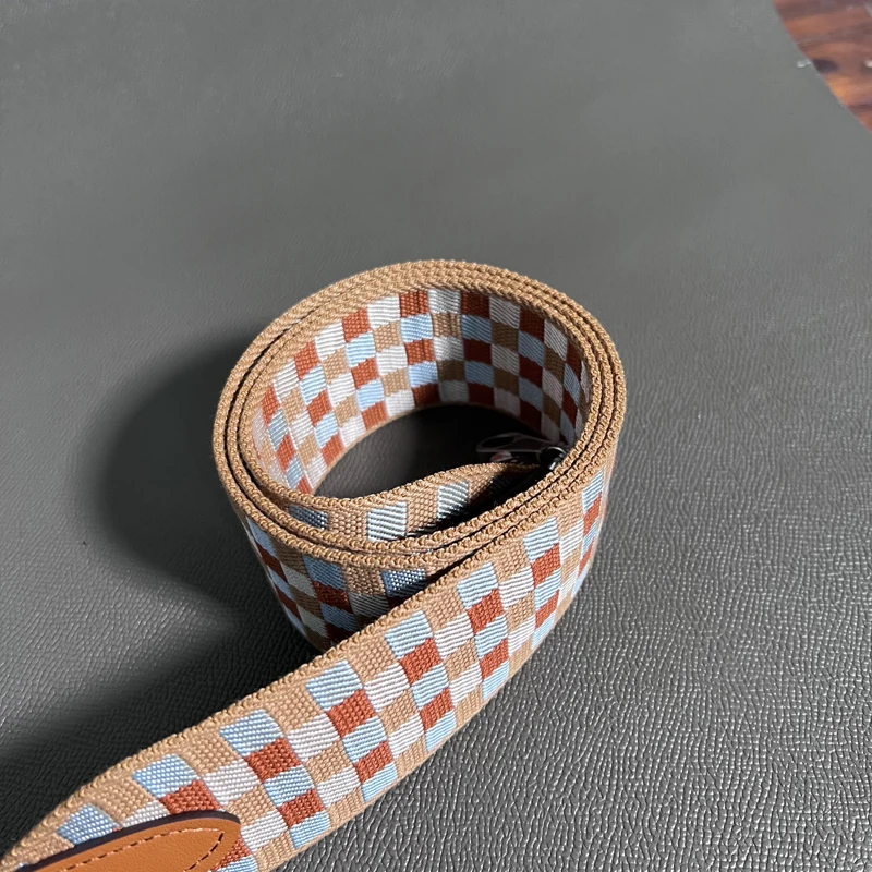 H 5cm Wide Checkerboard Weaving Canvas Swift Cowhide Suitable For Kelly Bag Shoulder Strap Bag DIY Accessories