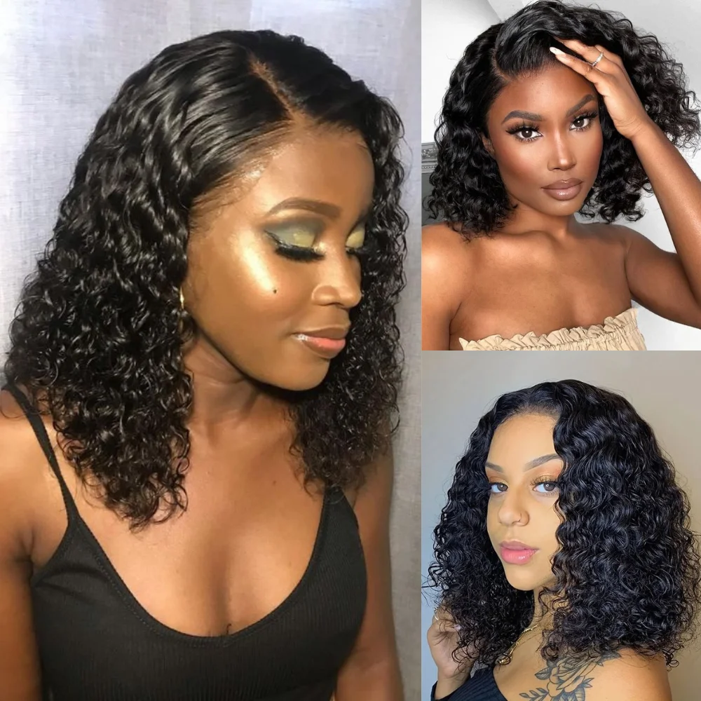 Deep Curly Short Bob Wig Heat-Resistant Glueless Synthetic Wig Deep Wave 13*3 Lace Front Wig Pre Plucked Natural Hairline