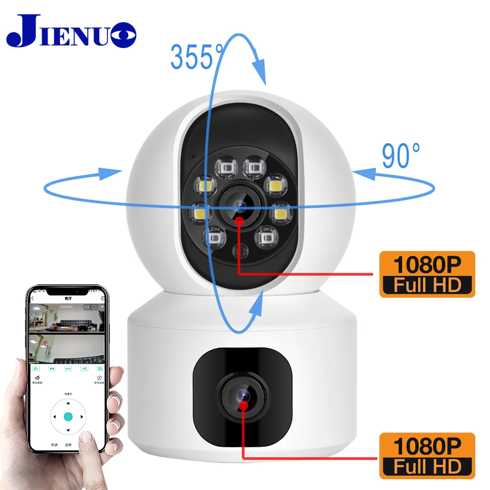 JIENUO PTZ Wireless Camera Double Lens Auto Track Cctv Security Surveillance Indoor Full Color Night Vision Wi-fi HD Home IP Cam