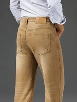 Winter Autumn Straight Denim Mens Jeans Pants Black Gray Yellow Stretch Loose Thicken Casual Jeans For Male Size 40 42 44