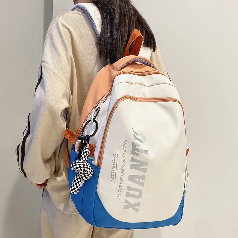 

High Quality Waterproof Nylon Patchwork Backpack Women Letter Printing School Bag Boy Shoulder Bag for Teenage Girls Student Bag