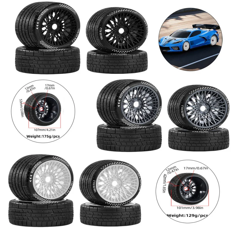 Pneus RC 100/108mm 4x4 Tout Terrain - Lot de 2 Roues Voiture Radiocommandée