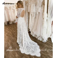 Lakshmigown Lace Long Sleeve Wedding Dresses A Line Customized Robes Sexy Bridal Receipt Beach Boho Wedding Gowns backless 2