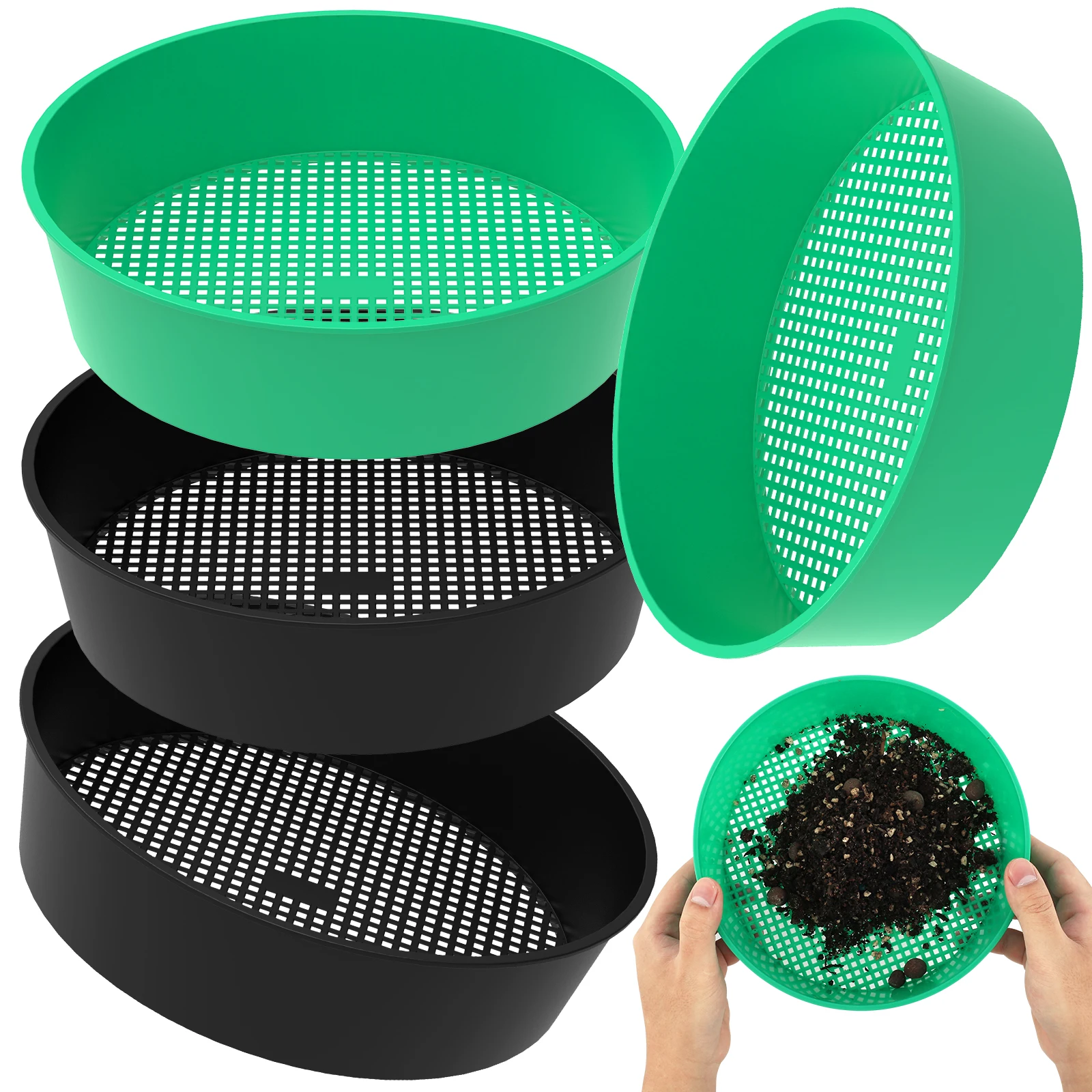 4 Pcs Soil Sifter Reusable Rock Sifter Pan Plastic Garden Mesh Sieve
