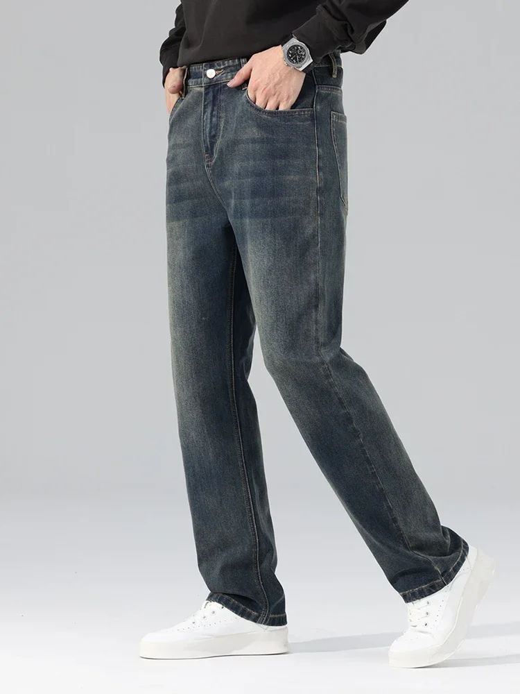 Autumn Winter Fashion Vintage Jeans Men Stretch Comfortable Straight Brand Clothes Pants Casual Baggy Male Denim Trousers 2
