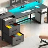 Office Desk with Drawers, Reversible Computer Desk with File Drawers, Gaming Desk with LED Lights, Home Office Desks 4