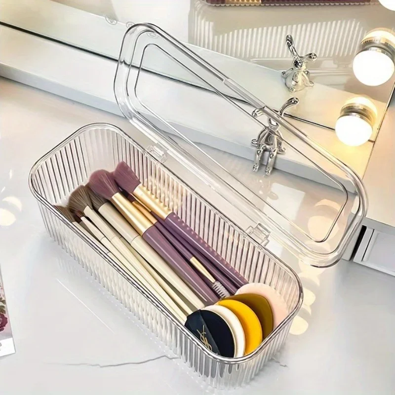 Cosmetics Storage Box with Transparent Plastic Lid, No Need for Power Supply, Dust-proof Storage Brush, Sponge, Lipstick 3