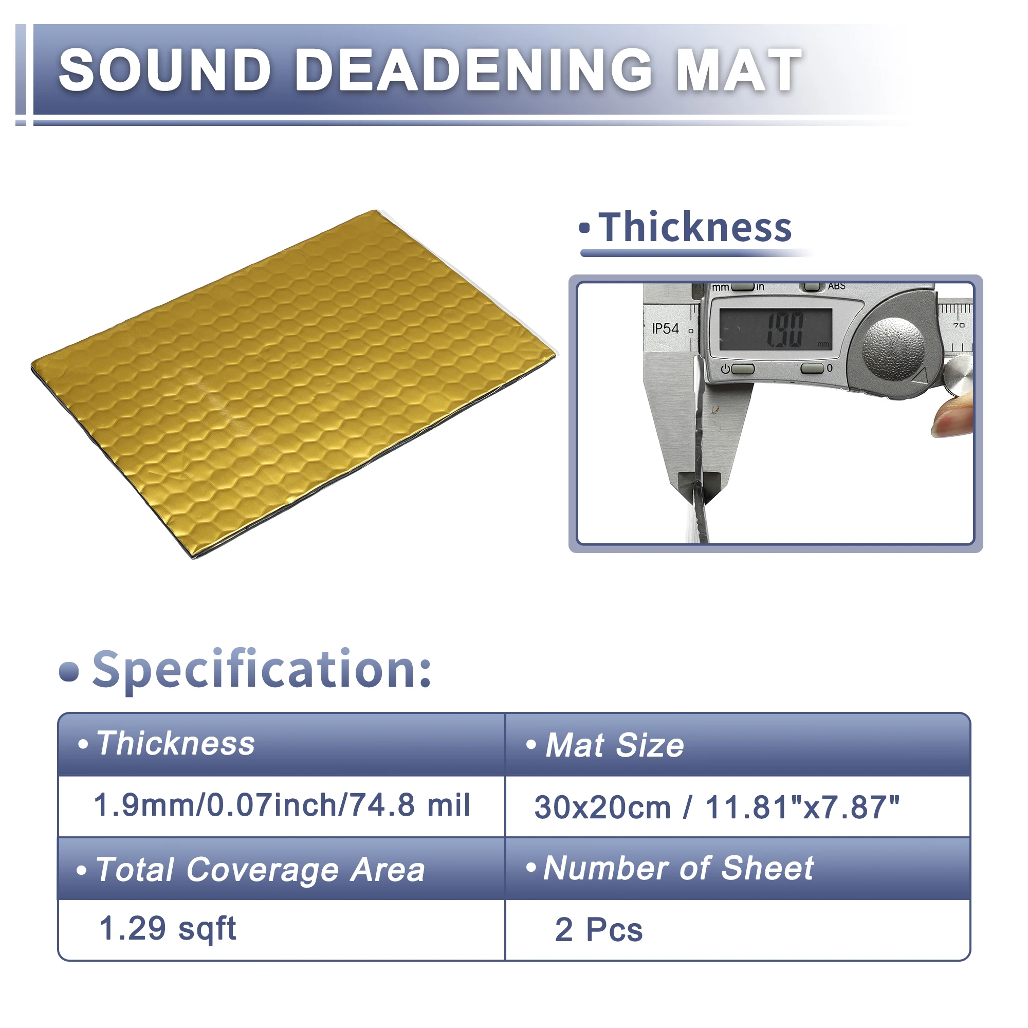 Tapis d'Isolation Phonique 5,1 mm Insonorisation Voiture 3,3 m²