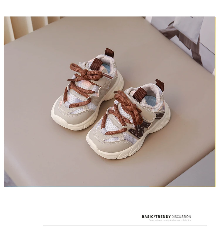 Baskets pour enfants en maille marron respirantes et légères pour garçons et filles, chaussures de tennis tendance antidérapantes et souples pour enfants et bébés_voghion.com