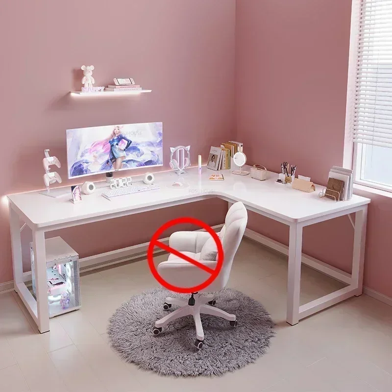 Mesas de computador de canto europeu casa dupla desktop jogos esports mesa quarto simples estilo creme mesas estudo com estante r