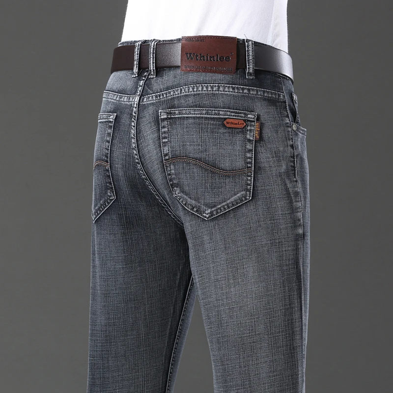Men Jeans Business Men Casual Straight Stretch Fashion Classic Blue Black Work Denim Trousers