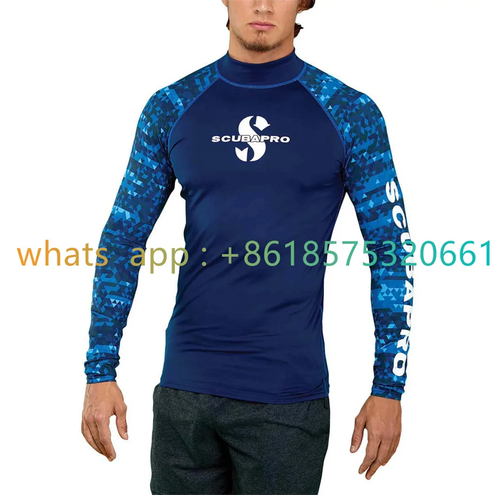 Mens Surf Rash Guard UV Sun Protection Basic Skins Surfing Suit Diving Swimming Tight T Shirt Long Sleeve Rashguard Gym Clothes