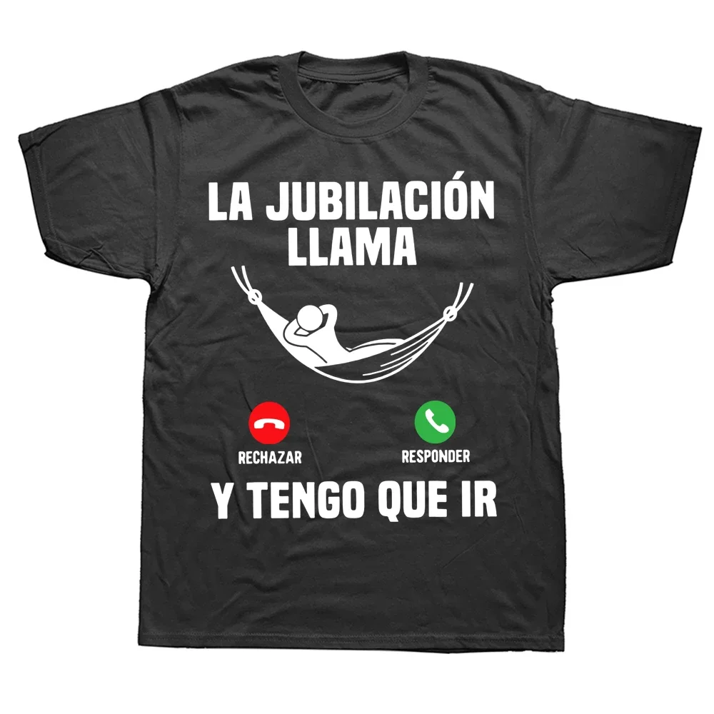 Ruhestand ruft und ich muss gehen T-Shirt Lustiges spanisches Text-Geschenk im Ruhestand Papa-T-Shirt Top Lässiges weiches Unisex-Baumwoll-T-Shirt