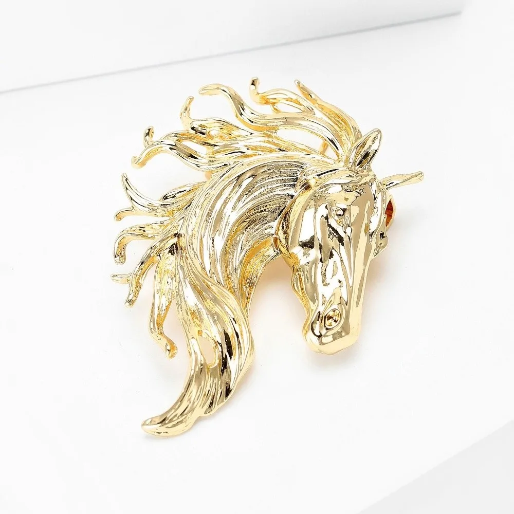 Zodiac Theme Luxury Glossy Horse Head Brooches Elegant Unisex Design Zodiac Animal Pins Fashion Style Animal Pins New Year Gifts