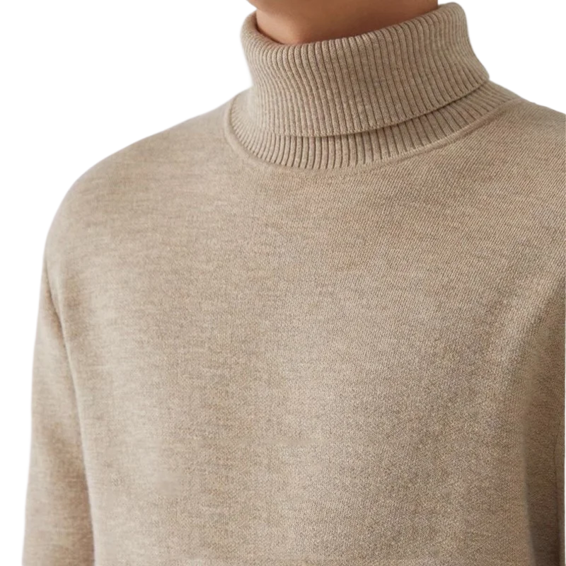 Men's Turtleneck Sweater Knitted Warm Velvet Long Sleeve Pullover Outdoor Casual Cold-Proof Base Sweater Autumn Winter