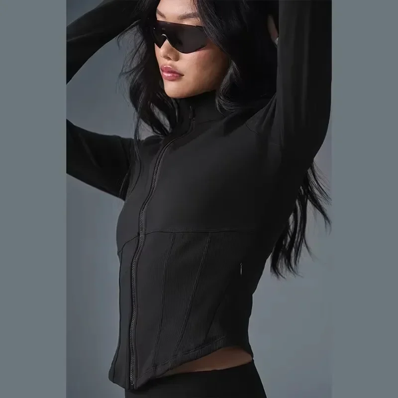 Al Yoga jacket women high-intensity training tight fitting sports jacket full zipper sports quick drying stand up collar jacket 4