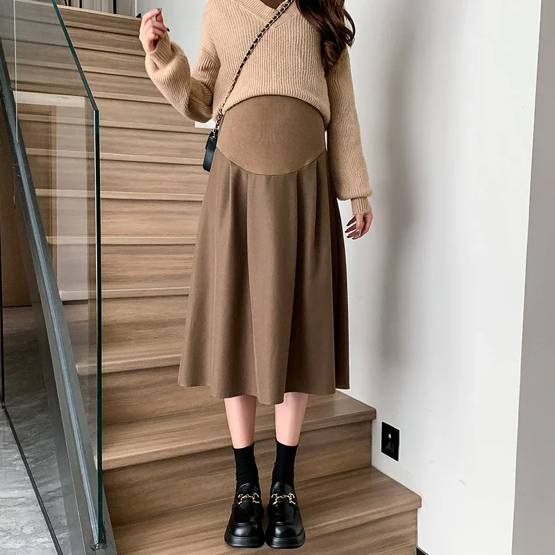 8903# Autumn Korean Fashion Maternity Skirts Elastic Waist belly A Line Loose Bottoms Clothes for Pregnant Women Pregnancy