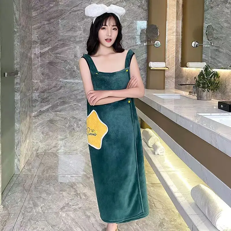 Cartoon Coral Velvet Bath Towel Set Soapy Quick-Dry Towel Adult Strap Household Bath Dresses Bathroom Accessories