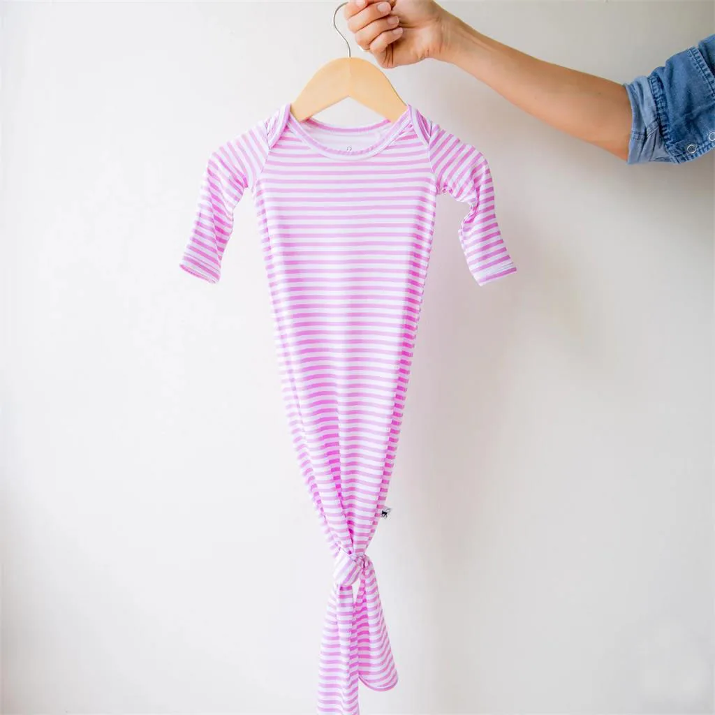 Newborn Bundles Knotted Gowns Comfortable Soft Knit Bamboo Baby Striped Sleep Gown