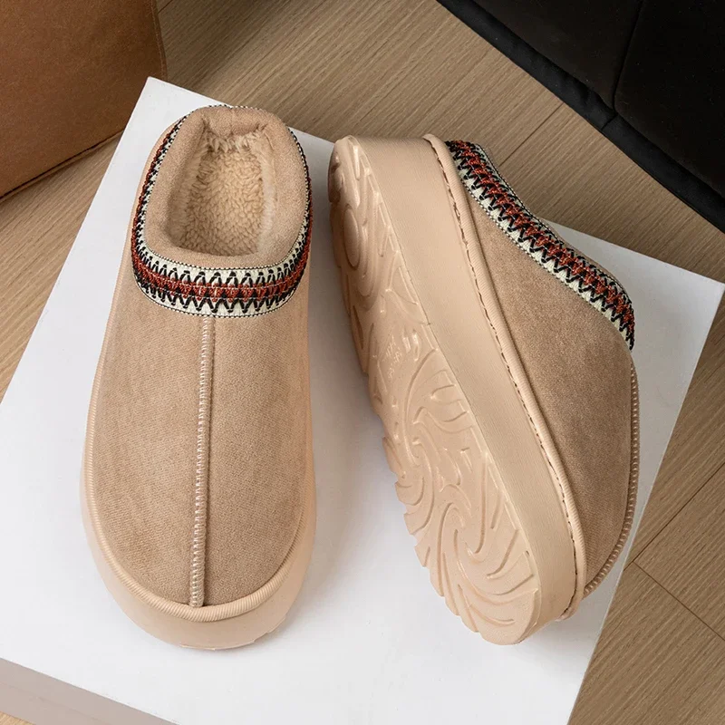 Slippers cotton home cotton shoes winter couples thick soled home solid color warm cotton slippers with velvet non-slip 5