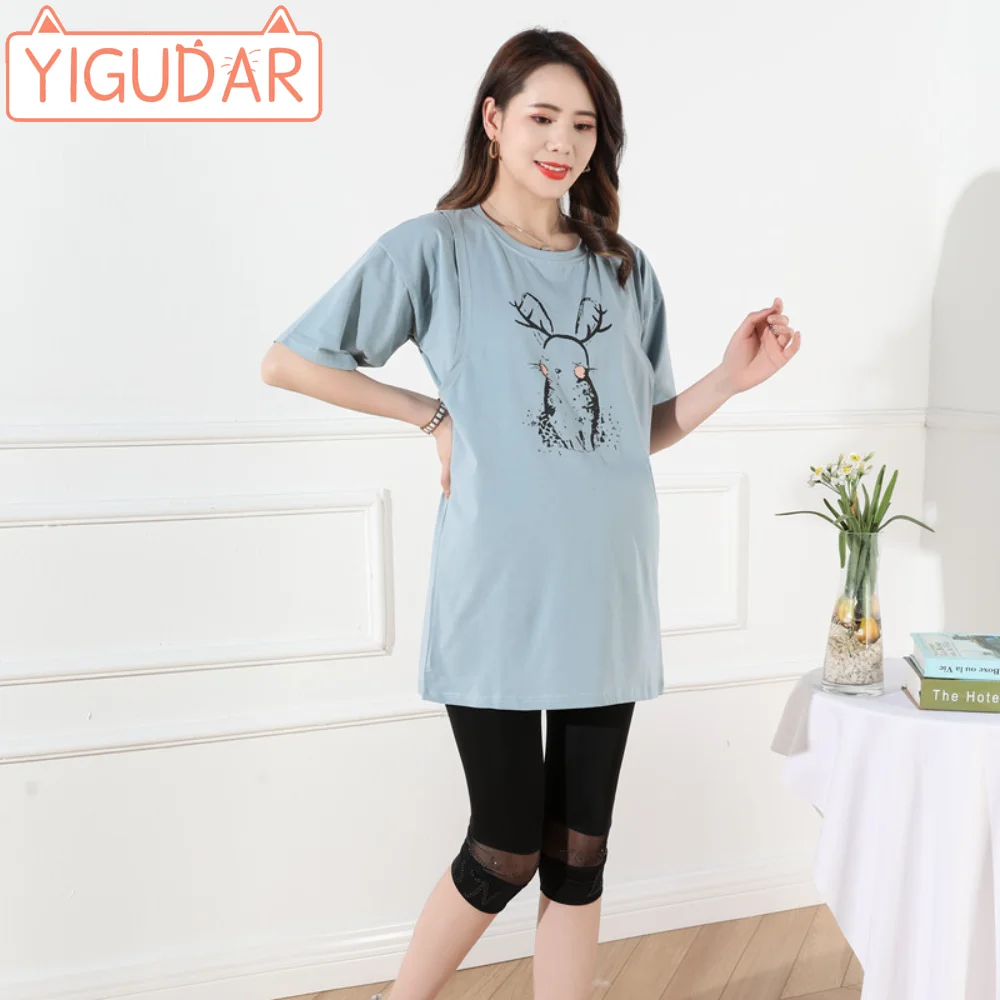 

Summer Maternity Cloth Mid-length Pregnancy Wear Loose Large Size Cotton Short-sleeved Tshirt Maternity Postpartum Nursing Clot