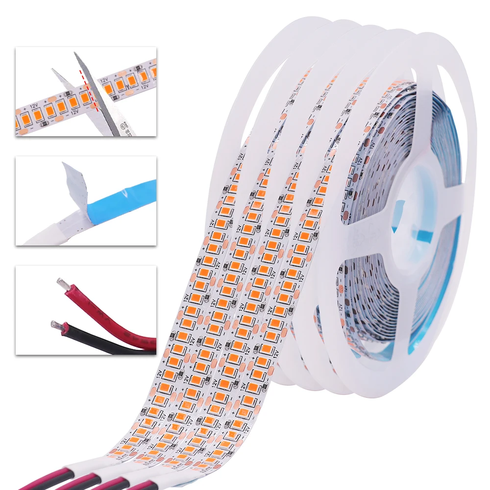 DC 12V LED Strip Light Indoor Decoration 2835 SMD 120 240 LEDs/m Flexible Ribbon Orange Lighting 5M 4mm 8mm 10mm Width LED Light