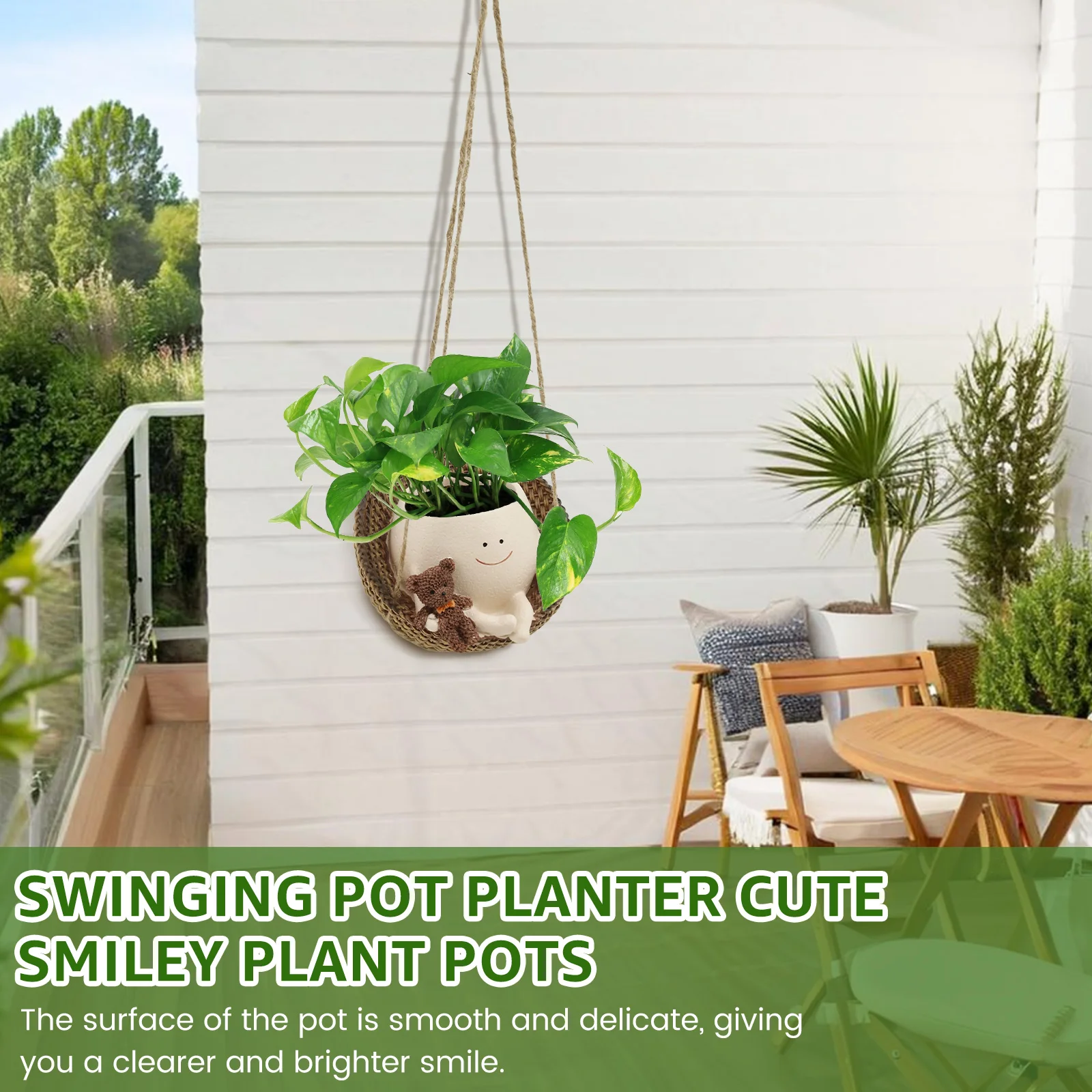 Swing Face Pot Cute Resin Smile Face Planter Decorative Little Swinging Pot with Drain Hole Home Creative Rocking Succulent Pots