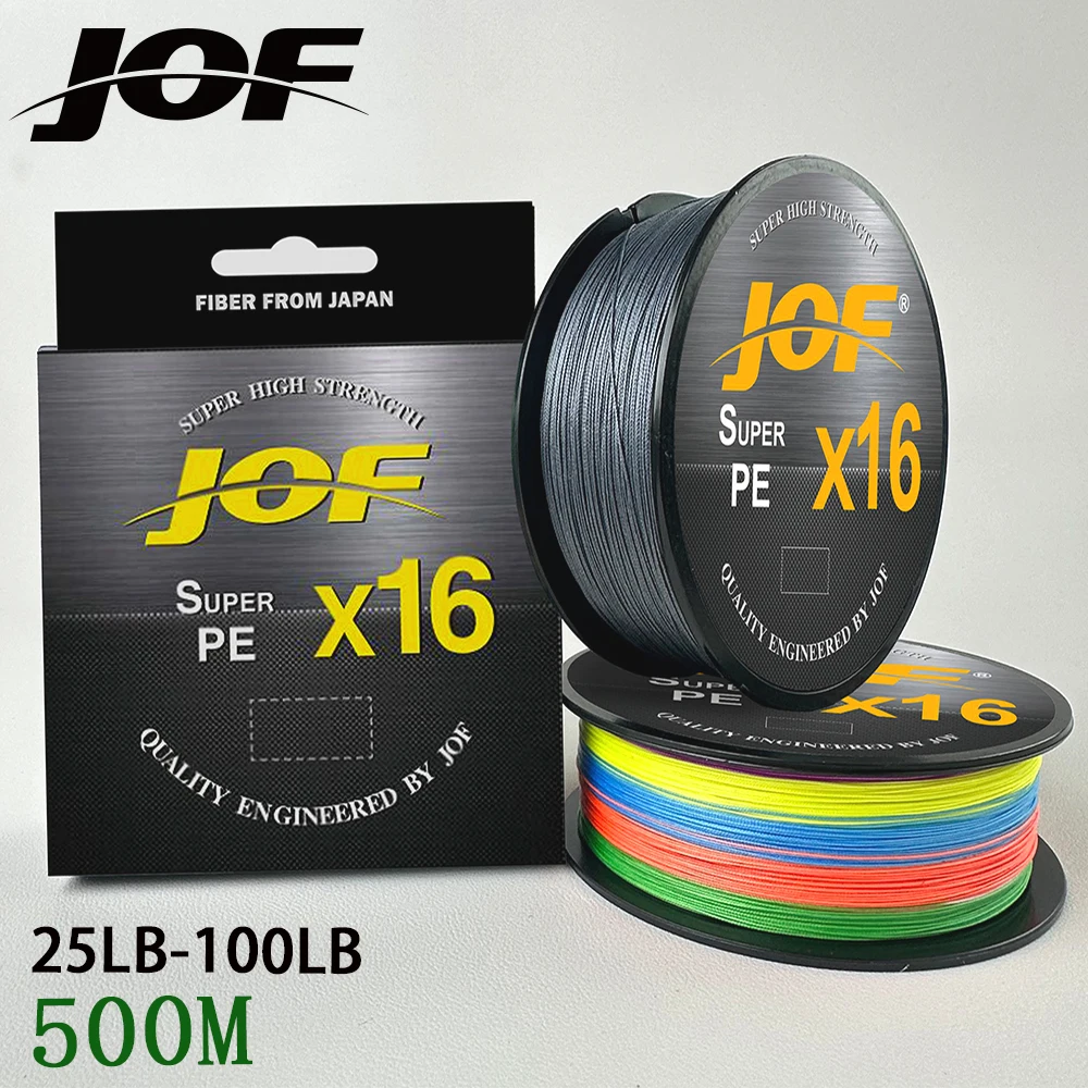 

JOF Multifilament 16 Strands Braided Fishing Line PE Wire 500M Jigging Sea Fish Saltwater Freshwater Abrasion Resistant 25-100LB