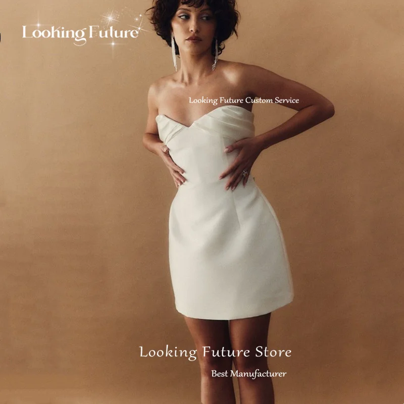 Boho Mini Sheath Satin Wedding Dress 2025 Sexy Strapless Open Back With Zipper Formal Pleat Sleeveless Short Growns Customized 13 Sb4e6830e941e43f4aa9f4cb8854ec3adU