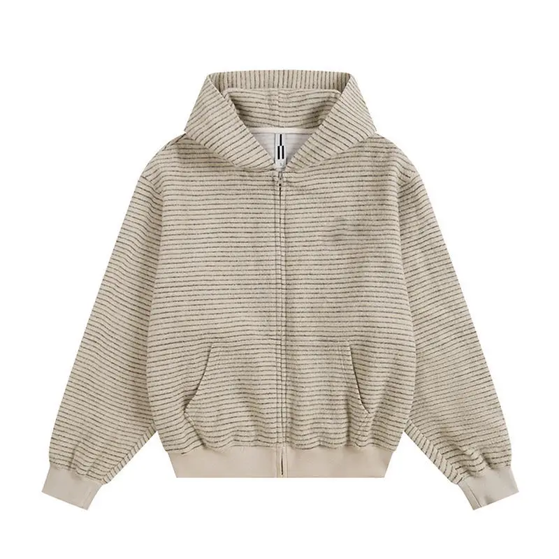 Spring Autumn Striped Zipper Hooded Sweatshirt Jacket 2025 Women's New Top Fashionable Casual Loose American Style Cardigan